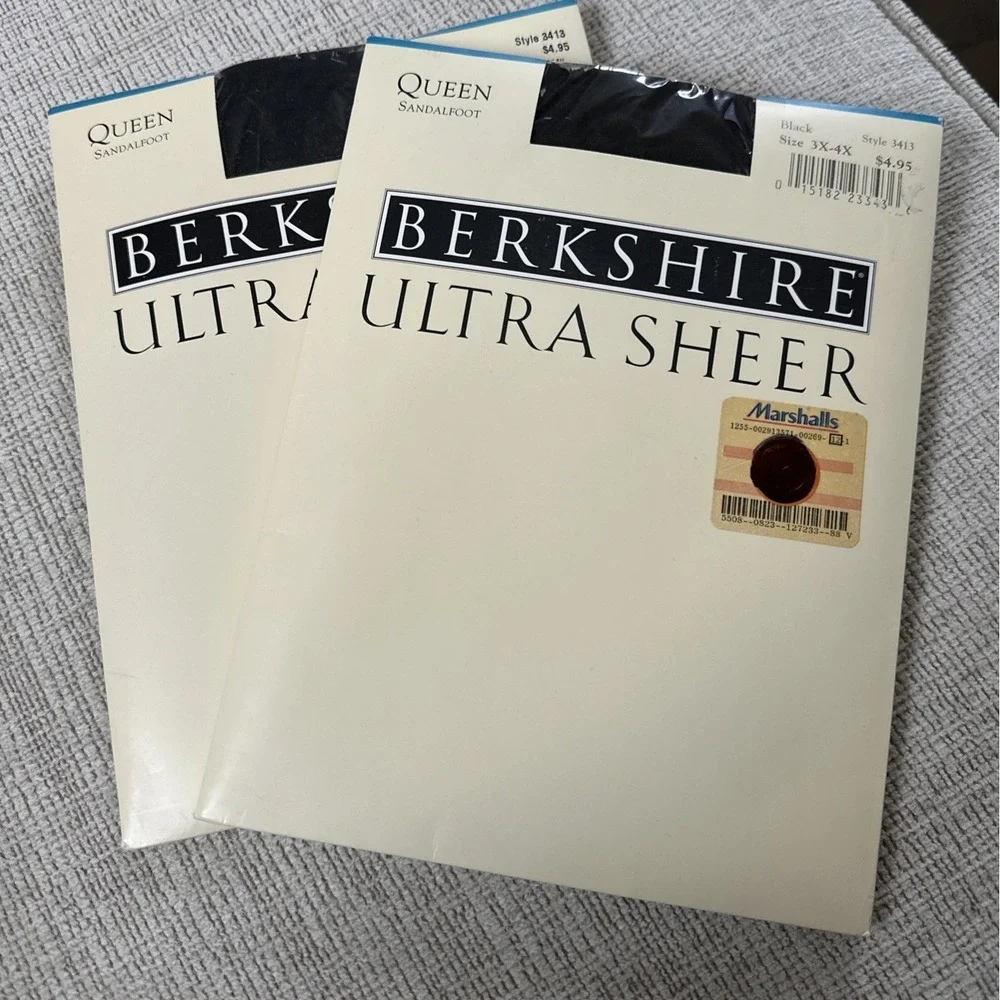 2 Vtg Berkshire‎ Ultra Sheer Woman's Panty Hose Sz 3X-4X Black Queen Sandalfoot